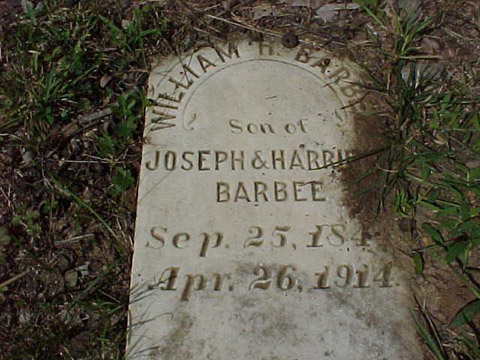 William H. Barbee (25 Sep 1844 - 26 Apr 1914) son of Harriett Dew and Joseph David Barbee. William s