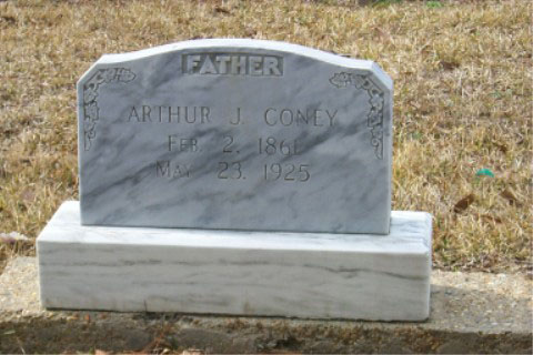 Arthur J Coney (2 Feb 1861 - 23 May 1925) gravestone at Ritchie Cemetery, Calcasieu Parish LA. Husba