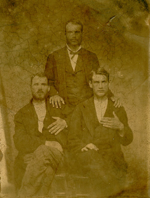 Alfred Radner Dew (1 Dec 1850 - 1910) on the left with two of his brothers.<br>Source: Mark Samborsk