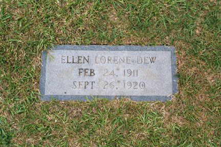 Ellen Lorene Dew (1911-1920) gravestone.<br>Source: Allen Dew, Creedmoor, North Carolina