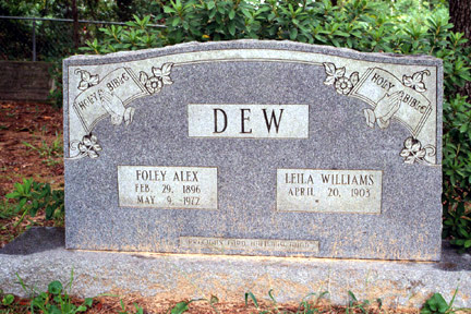 Foley Alex Dew (1896-1972) - Leila Williams Dew (1903-) gravestone.<br>Source: Allen Dew, Creedmoor,