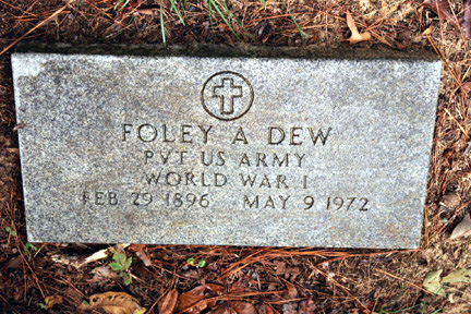 Foley Alex Dew (1896-1972) footstone.<br>Source: Allen Dew, Creedmoor, North Carolina