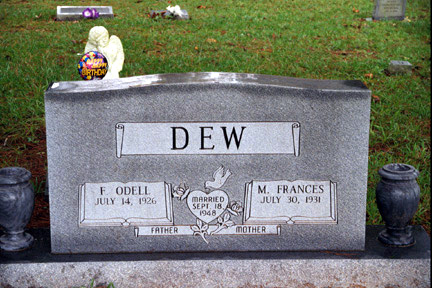 Foley Odell Dew (1926-) - Frances Todd Dew (1924-) - gravestone.<br>Source: Allen Dew, Creedmoor, No