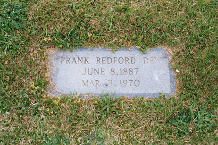 Frank Redford Dew (1887-1970) gravestone.<br>Source: Allen Dew, Creedmoor, North Carolina