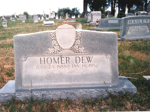Homer Dew (24 Jul 1888 - 18 Jan 1952) gravestone at Maple Springs Cemetery. Homer is the son of Will