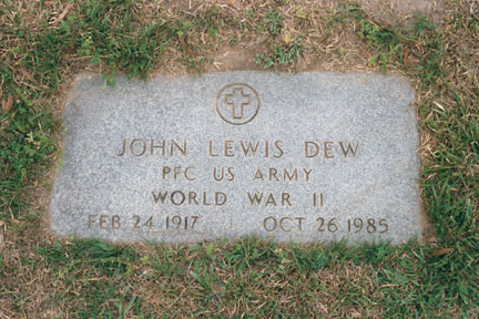 John Lewis Dew (1917-1985) gravestone, Pineview Cemetery, Rocky Mount NC.<br>Source: Allen Dew, Cree