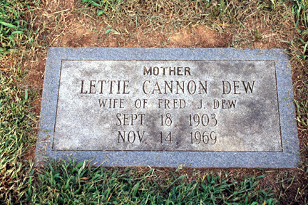 Lettie Cannon Dew (1903-1969) gravestone.<br>Source: Allen Dew, Creedmoor, North Carolina