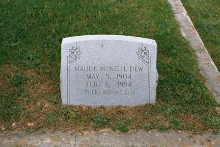 Maude McNeill Dew (1904-1984) gravestone.<br>Source: Allen Dew, Creedmoor, North Carolina
