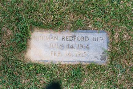 Norman Redford Dew (1914-1915) gravestone.<br>Source: Allen Dew, Creedmoor, North Carolina