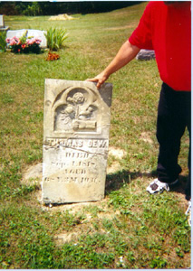 Thomas Dew (1755-1818) gravestone located in the Dew Cemetery in Perry County, Ohio. He died 4 Sep 1