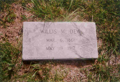 Willis Wilson Dew (1861-1917) gravestone.<br>Source: Jane Moody Randall