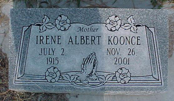 Irene Albert Koonce (2 Jul 1915 - 26 Nov 2001) grave marker located at Heyburn Riverside Cemetery, H