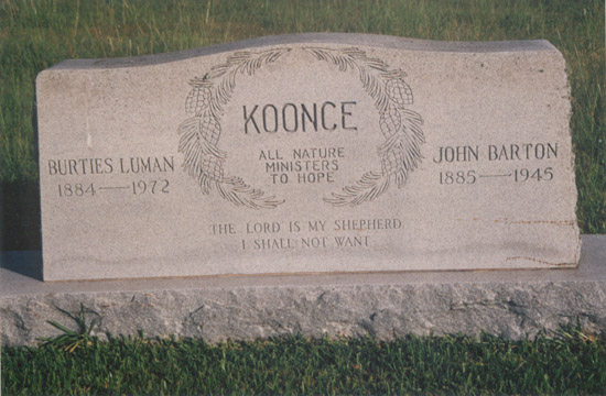 John Barton Koonce (27 Jan 1885 - 18 Feb 1945) and Mary Roburties Luman Koonce (21 Apr 1884 - 5 Oct 