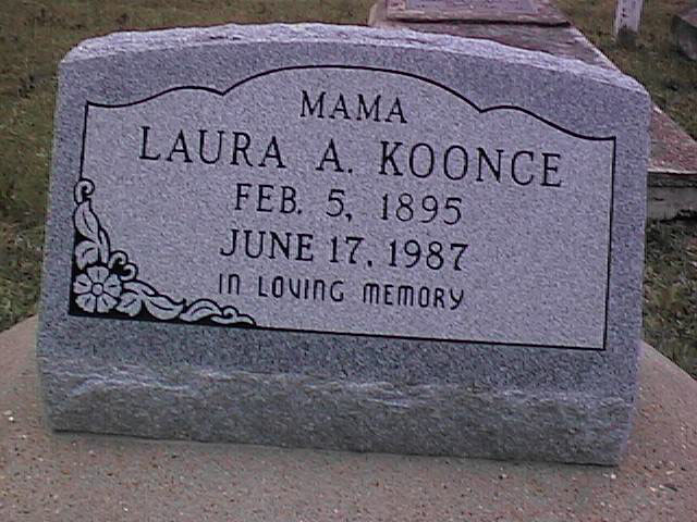 Laura A Koonce (5 Feb 1895 - 17 Jun 1987) gravestone at Ritchie Cemetery, Calcasieu Parish LA.<br>So