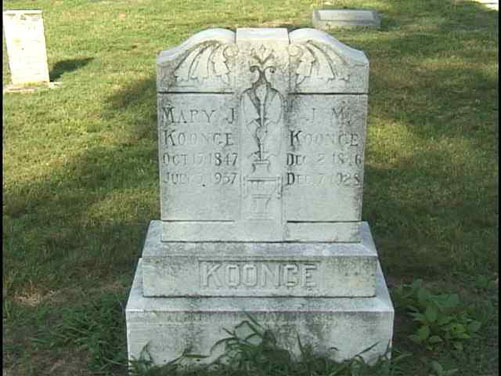 Mary J Koonce (15 Oct 1847 - 5 Jul 1957) gravestone at Wesley Chapel Church Cemetery, Cloverdale AL.