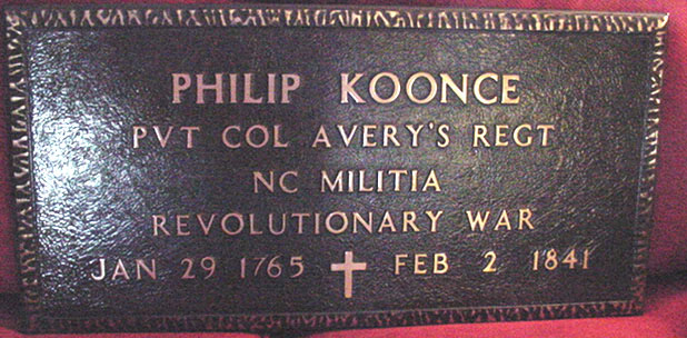 Philip Koonce (29 Jan 1765 - 2 Feb 1841). New grave marker purchased and installed by John Paul Koon