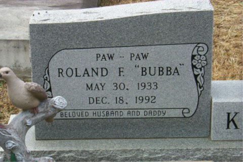 Roland F Koonce (30 May 1933 - 18 Dec 1992) gravestone at Ritchie Cemetery, Calcasieu Parish LA.<br>