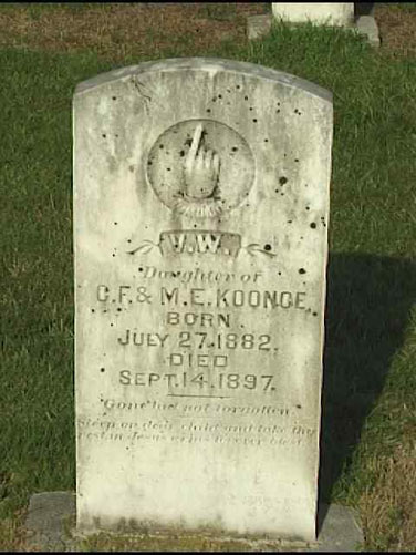 V W Koonce (27 Jul 1882 - 14 Sep 1897) gravestone at Wesley Chapel Church Cemetery, Cloverdale AL. D