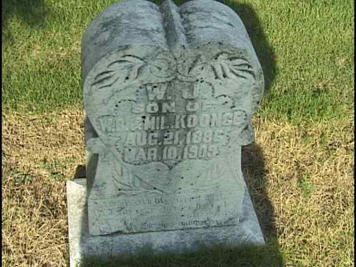 W J Koonce (21 Aug 1886 - 10 Mar 1909) gravestone at Wesley Chapel Church Cemetery, Cloverdale AL. S