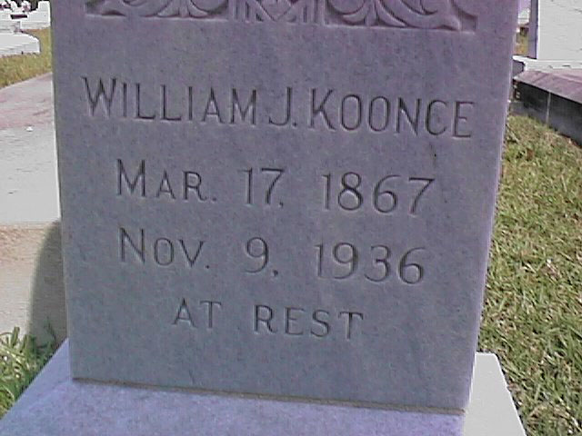 William J Koonce (17 Mar 1867 - 9 Nov 1936) gravestone at Ritchie Cemetery, Calcasieu Parish LA.<br>