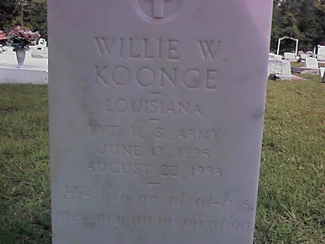 Willie W Koonce (13 Jun 1895 - 22 Aug 1933) gravestone at Ritchie Cemetery, Calcasieu Parish LA. Pvt