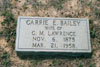 Carrie E. Bailey Lawrence (6 Nov 1875 - 21 Mar 1958) gravestone at Brassfield Baptist Church Cemeter