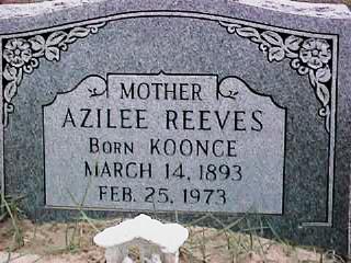 Azilee Koonce Reeves (14 Mar 1893 - 25 Feb 1973) gravestone at Ritchie Cemetery, Calcasieu Parish LA