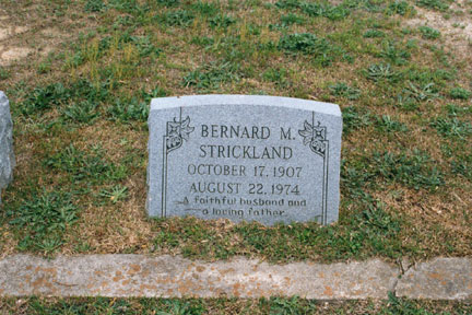 Bernard M. Strickland (1907-1974) gravestone.<br>Source: Allen Dew, Creedmoor, North Carolina