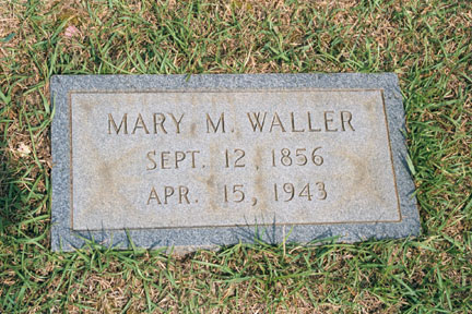 Mary M Waller (1856-1943) gravestone, Brassfield Church Cemetery, Wilton NC.<br>Source: Allen Dew, C