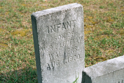 Infant Son Walters (1900-1900) gravestone, Brassfield Church Cemetery, Wilton NC.<br>Source: Allen D
