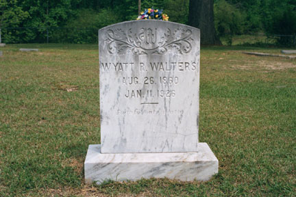 Wyatt Rufus Walters (1860-1926) gravestone, Brassfield Church Cemetery, Wilton NC.<br>Source: Allen 