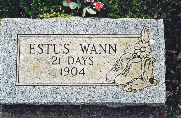 Estus Harlan Wann (20 Nov 1904 - 21 Dec 1904). His gravestone at Tuolumne, California. Son of Dora A